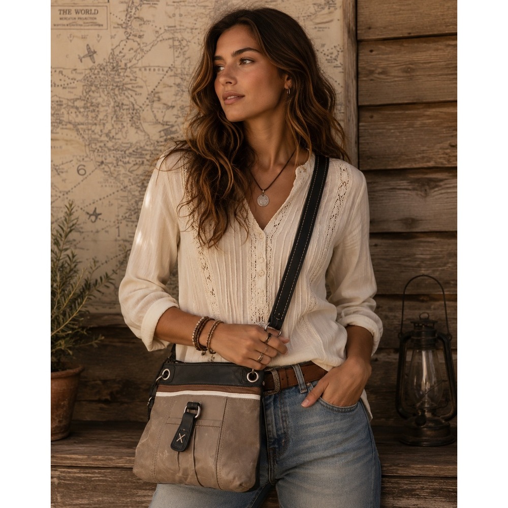 The Sak Kendra CrossBody Purse Leather Body Cloth Adjustable Strap Colorful
